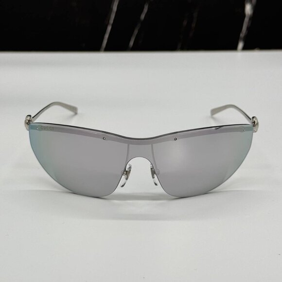 NEW GUCCI WOMEN SHIELD GG1700S 002 SUNGLASSES SILVER GREY GUCCI EYEWEAR - Picture 4 of 11